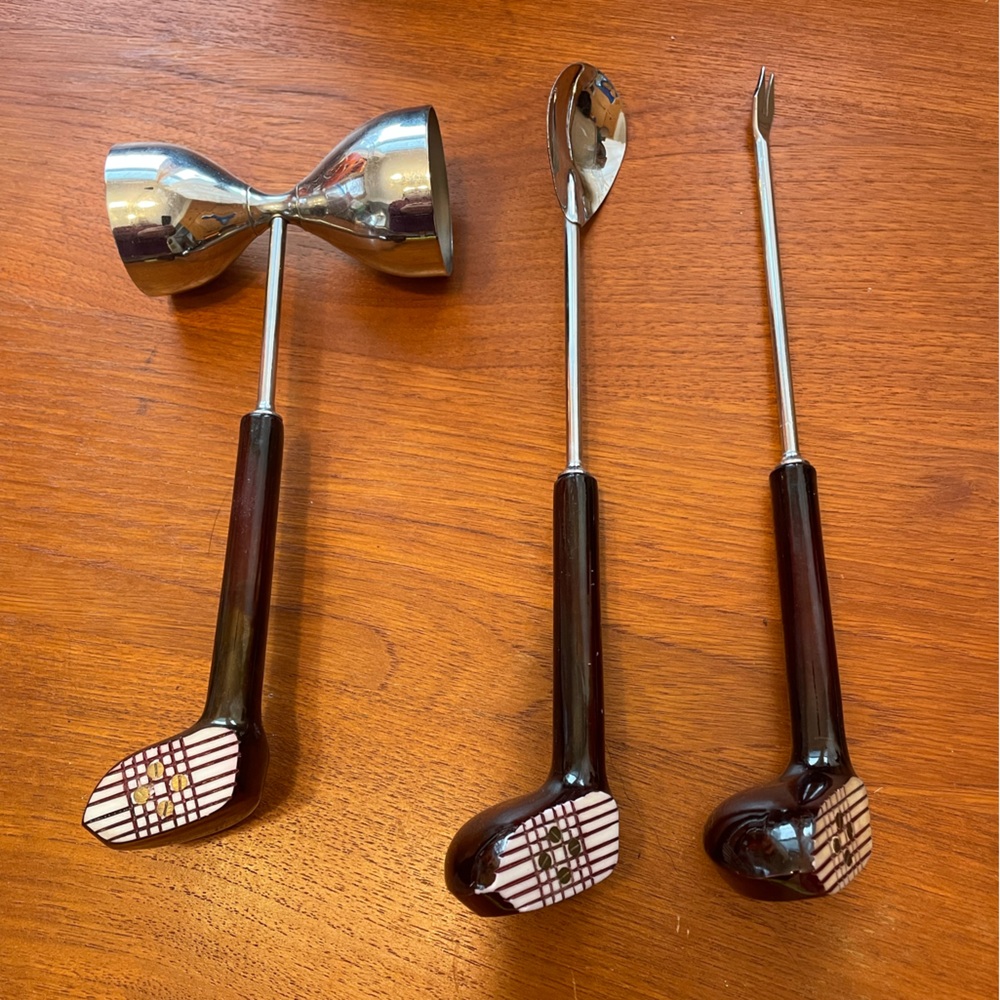 Golf club bar tools MCM wood and metal.